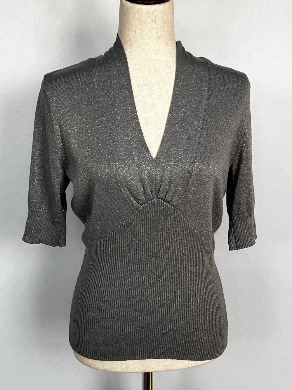 Sweaterworks Silver-Gray Metallic Knit Top